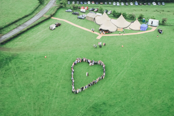 Wedding drone photoshoot of tipis in the Lake District for wedding in cumbria
