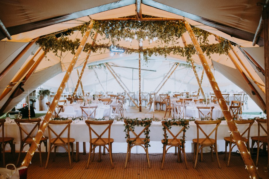 Wedding Tipi - Top Table - Tipi Wedding Cumbria - Tipi fairy lights