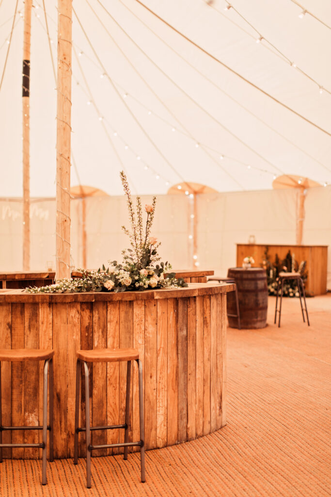Elegant Wedding Ideas, Bar Hire. Lake District Wedding Venue with Sperry Tent Style Marquee