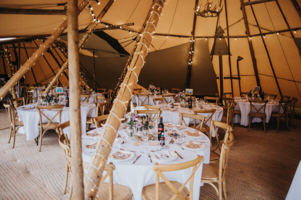 Tipi Wedding - wedding guest tables - round table