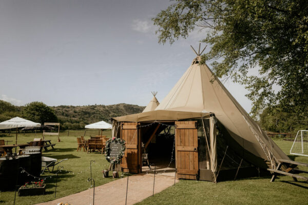Event Tipi Tent with Oak Doors and Clear Panels - Wedding Venue Bower House Inn, Lake District Wedding