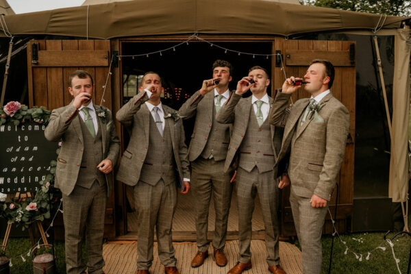 Wedding Ready - Groomsmen Drinks - Tipi Entrance With Oak Doors