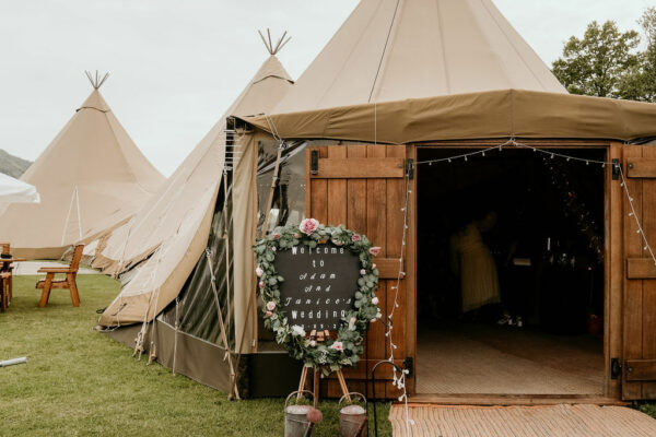 Event Tipi Tent with Oak Doors and Clear Panels - Wedding Venue Bower House Inn, Lake District Wedding