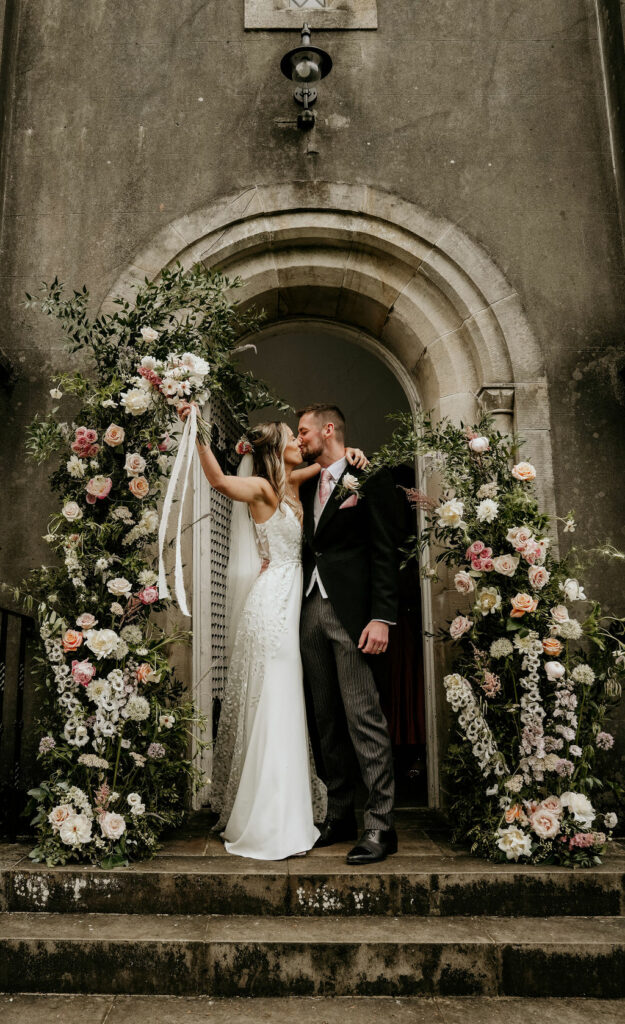 Tipi flower inspiration - Beautiful Tipi wedding decorations. Floral Archway for church, then repurposed at tipi entrance. Created by wedding florist Winter and the Willows