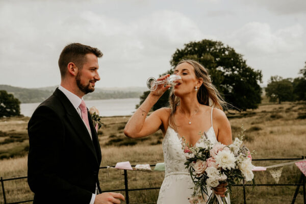 A quick drink before the wedding photos! Weddings in cumbria, weddings in the lake district. Tipi hire cumbria.