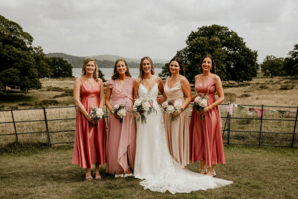 Beautiful bridal party, the floral bouquets perfectly matched the bridesmaids dresses