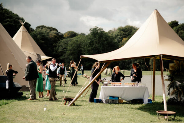 Champagne Tipi Reception in our baby Nimbus Tipi Tent hire Cumbria and Lake District