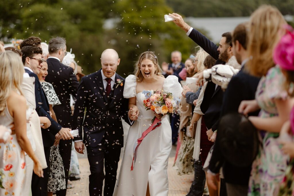Confetti Shots! Outdoor Wedding Ceremony for Sailcloth Marquee, Lake District Wedding