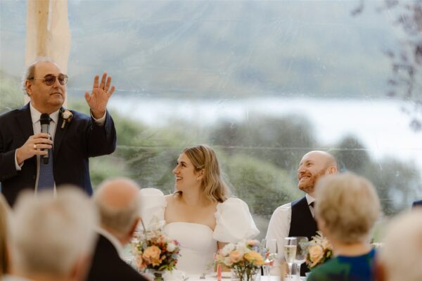Wedding Speech time - What a gorgeous view overlooking Windermere through the Sailcloth Marquee clear panels