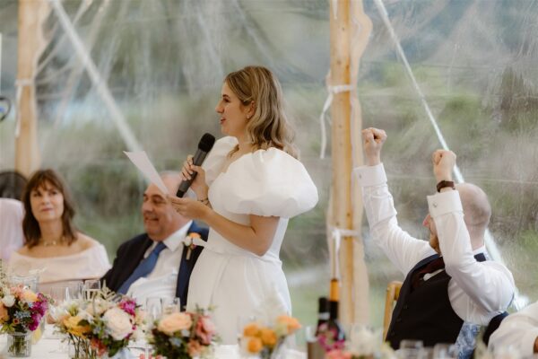 Wedding Speech Time on the Top Table - Wedding Party top table beautiful views from Sailcloth Marquee Tent