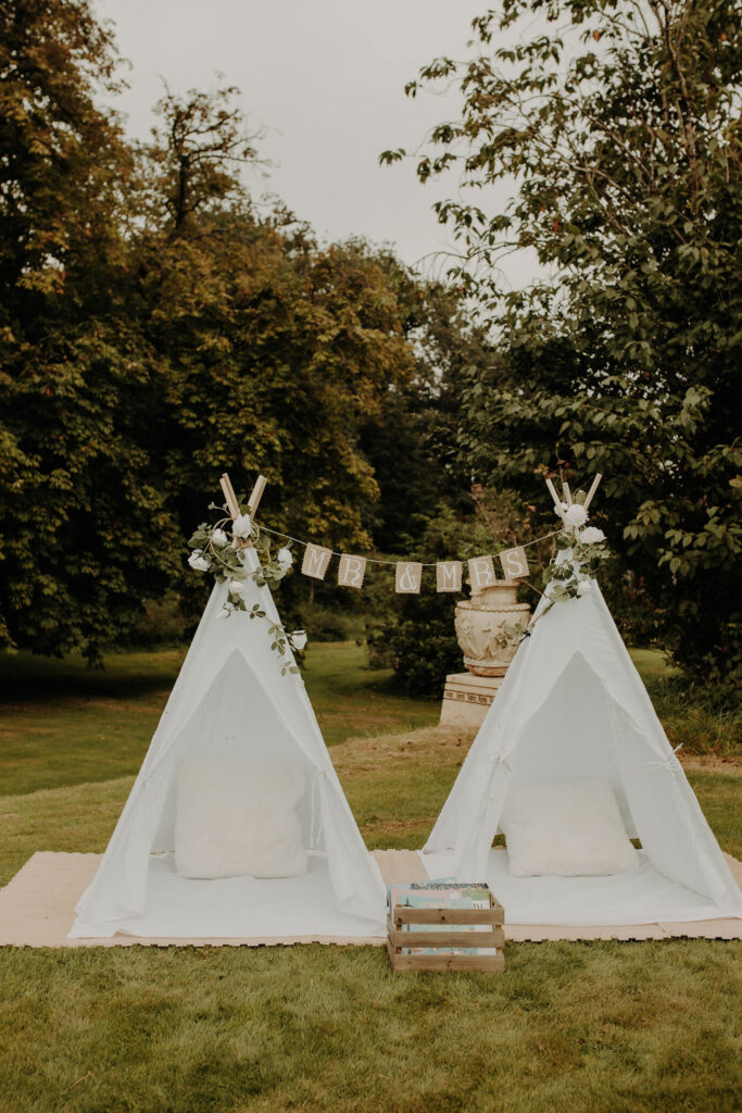 The beauty of having your wedding in a Tipi or Sailcloth Marquee is that you are just a hop, skip and a jump away from the great outdoors, and on a lovely sunny day, the outside makes a perfect play area to keep your guests occupied, whatever their age! From old to young, wedding guests love the opportunity to be silly and act like big kids